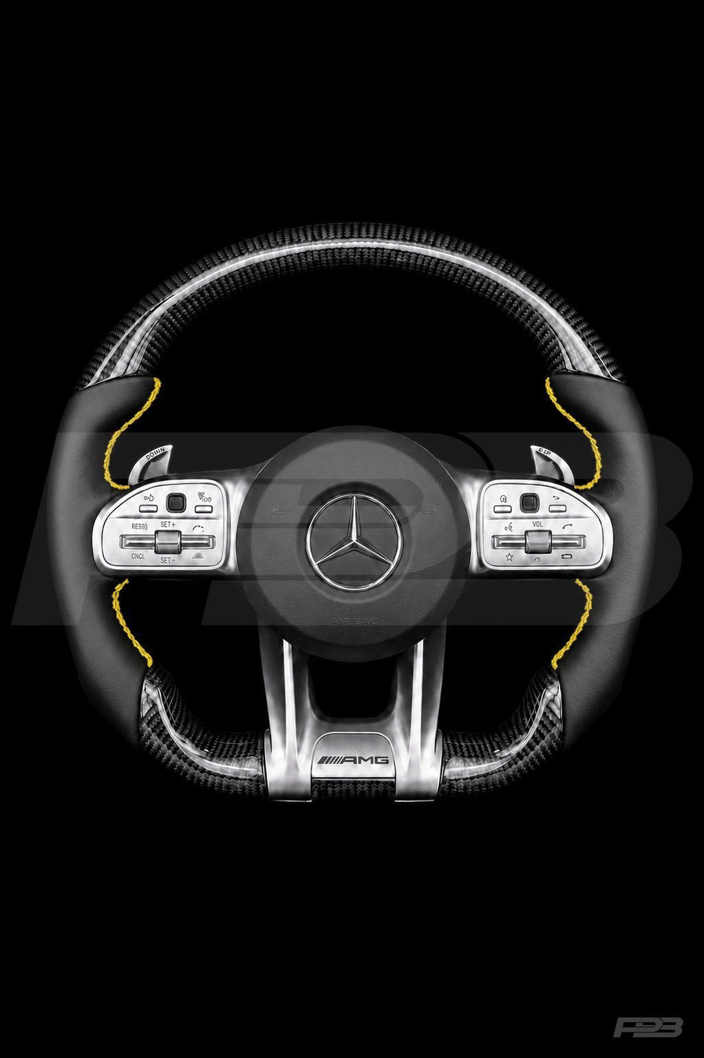 Mercedes C63 W205 Facelift Carbon Sport — complete view, Yellow stitching