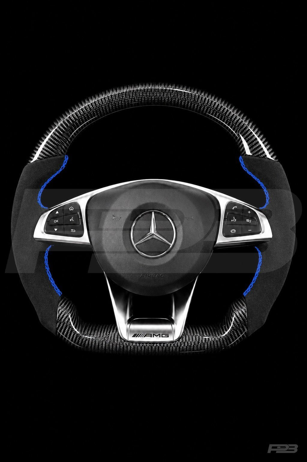 Mercedes C63 W205 Pre-Facelift Carbon Alcantara — complete view, Blue stitching
