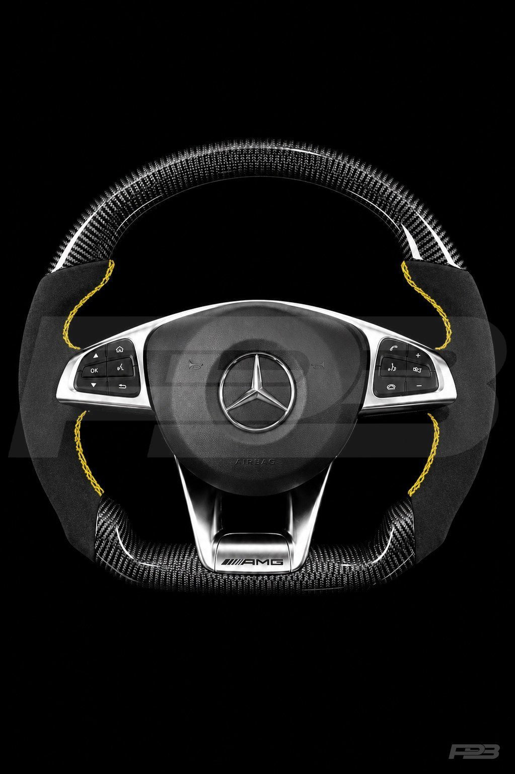 Mercedes C63 W205 Pre-Facelift Carbon Alcantara — complete view, Yellow stitching