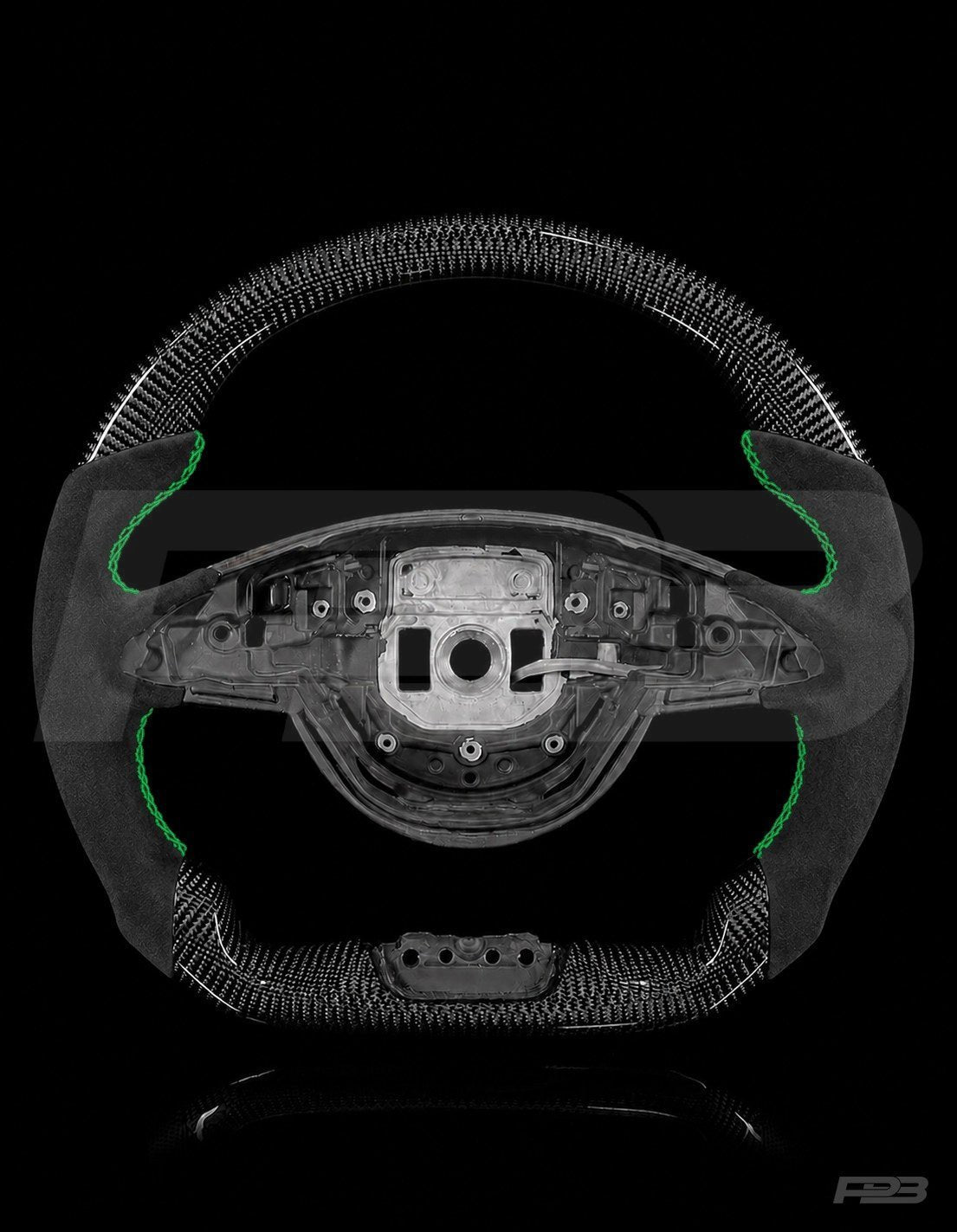 Mercedes C63 W205 Pre-Facelift Carbon Alcantara — exposed view, Green stitching