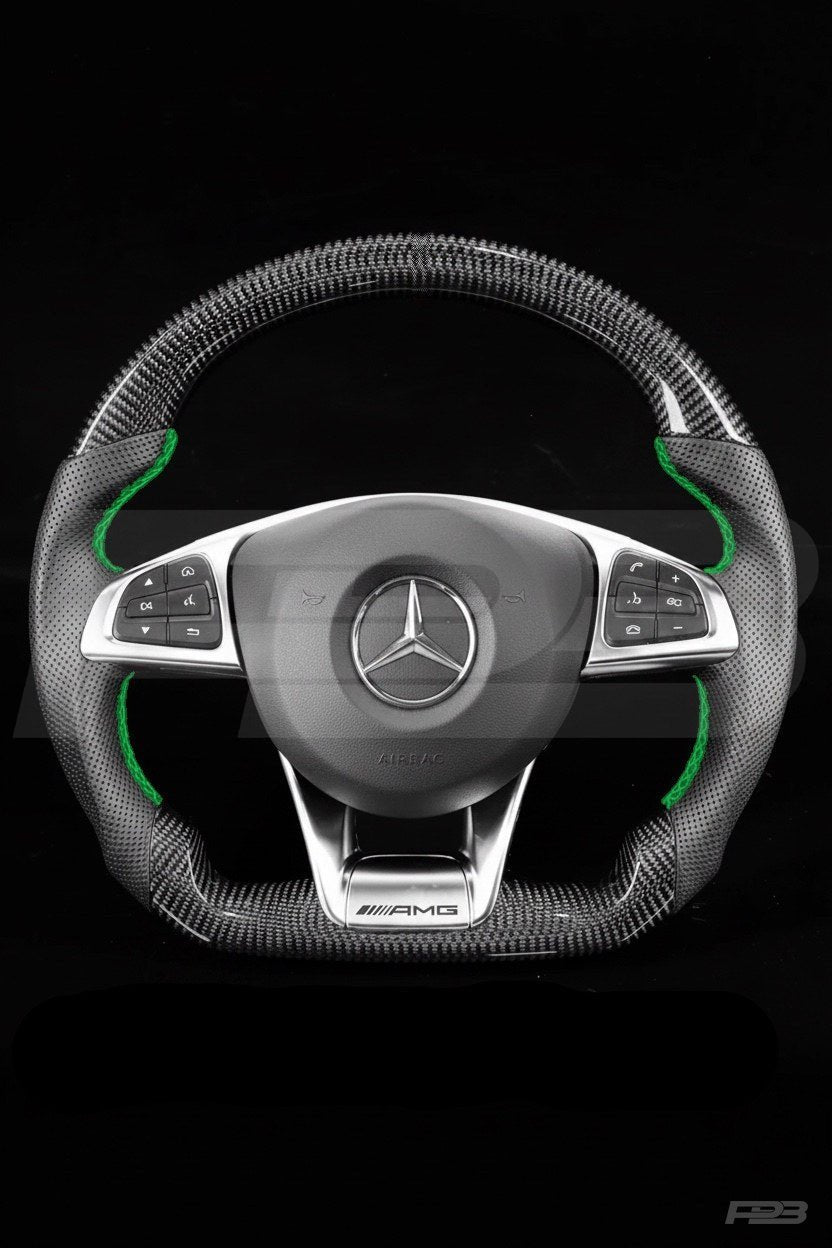Mercedes C63 W205 Pre-Facelift Carbon Perf — complete view, Green stitching