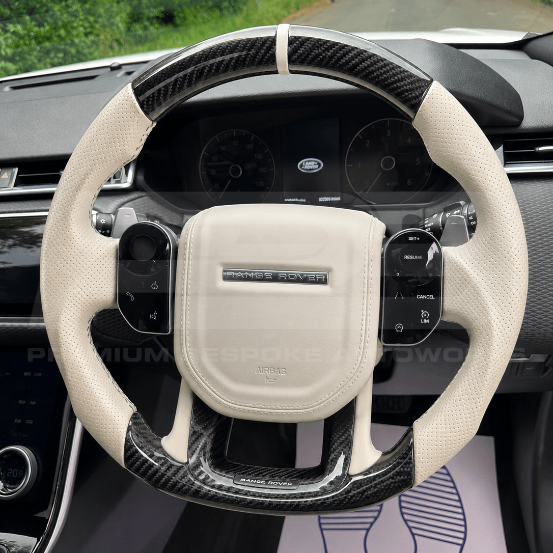 Range Rover custom steering wheel, hand-finished by Premium Bespoke AutoWorks
