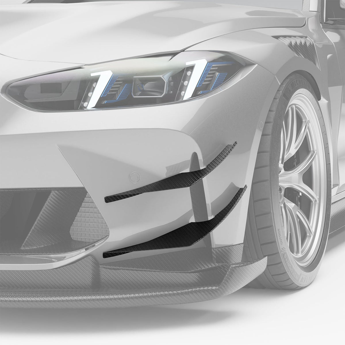 REVOZPORT BMW M4 G82 Carbon Fibre Front Bumper Canards, Design 2 (2021+), image 2 - Premium Bespoke AutoWorks