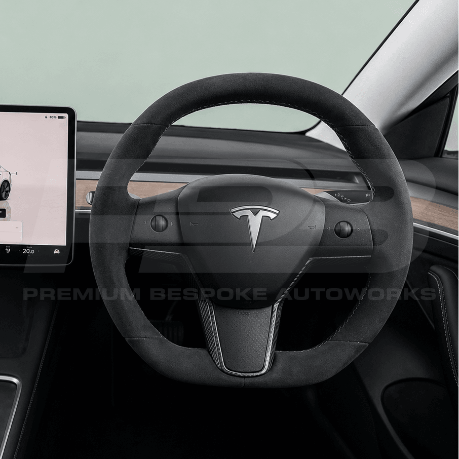 Tesla custom steering wheel, hand-finished to order by Premium Bespoke AutoWorks