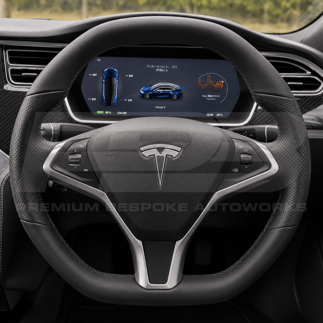 Tesla custom steering wheel, hand-finished to order by Premium Bespoke AutoWorks