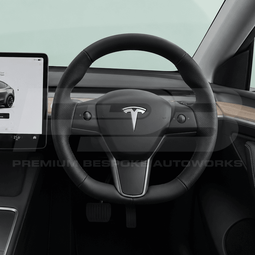 Tesla custom steering wheel, hand-finished to order by Premium Bespoke AutoWorks