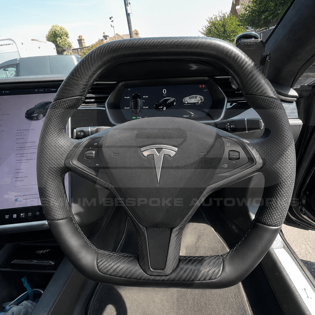 Tesla custom steering wheel, hand-finished to order by Premium Bespoke AutoWorks