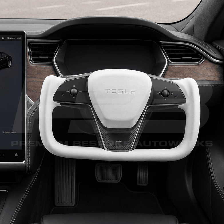 Tesla custom steering wheel, hand-finished to order by Premium Bespoke AutoWorks