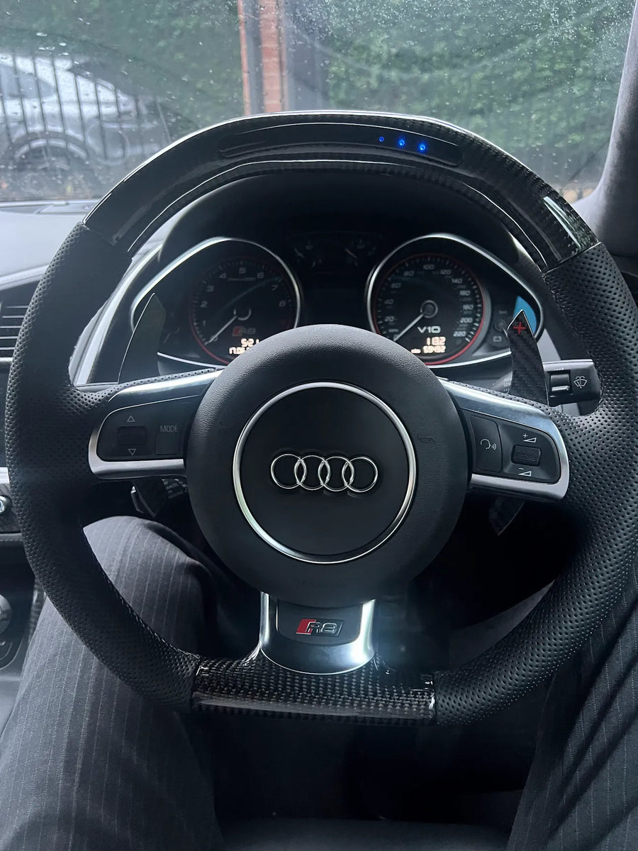 Audi R8 Gen 1 Steering Wheel, Flat Top Carbon Fibre with RPM Light Bar and Carbon Paddles, Customer Build