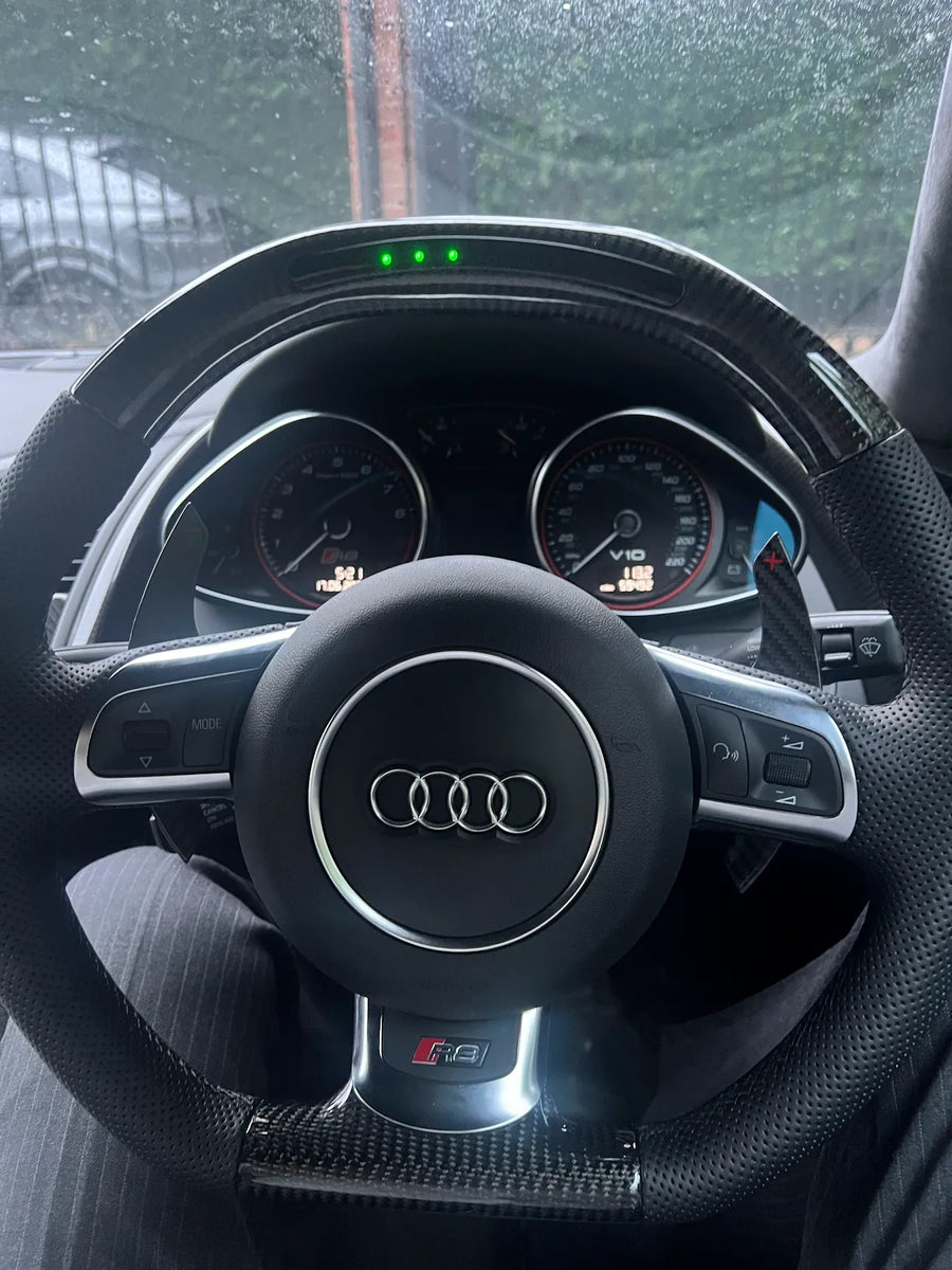 Audi R8 Gen 1 Steering Wheel, Flat Top Carbon Fibre with RPM Light Bar and Carbon Paddles, Customer Build
